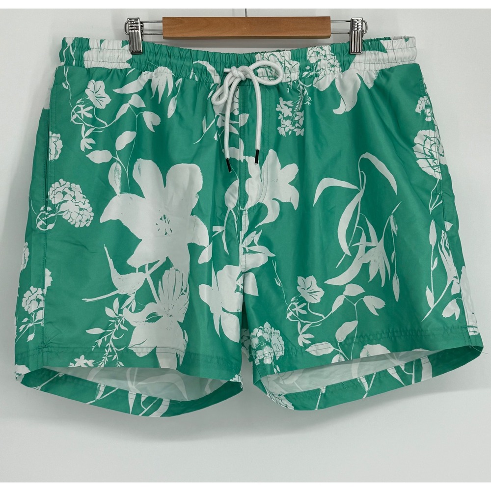 INC International Concepts Mens Green White Floral Swim Trunks Sz XXL‎